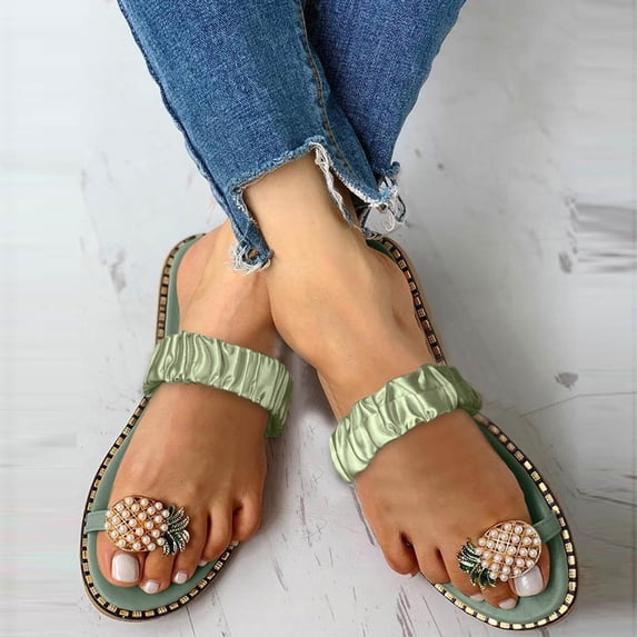 Womens Rhinestone Flip Flops Slip On Trendy Comfortable Glitter Flat Sandals Summer Sandals Beach Bohemia Flip-Flop Sandals