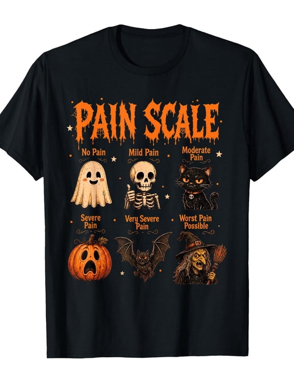 pain scale ghost skeleton pumpkin bat t shirt