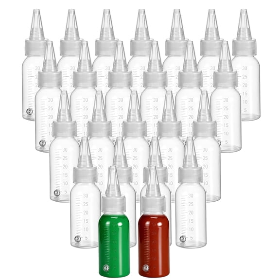 24 Pcs 1 oz Airbrush Paint Bottles, Squeeze Paint Storage Mixing Bottles with Sealing Caps and Agitator Balls, 1.1 in Wide Plastic Containers for Acrylic Lacquer Enamel DIY Model Painting