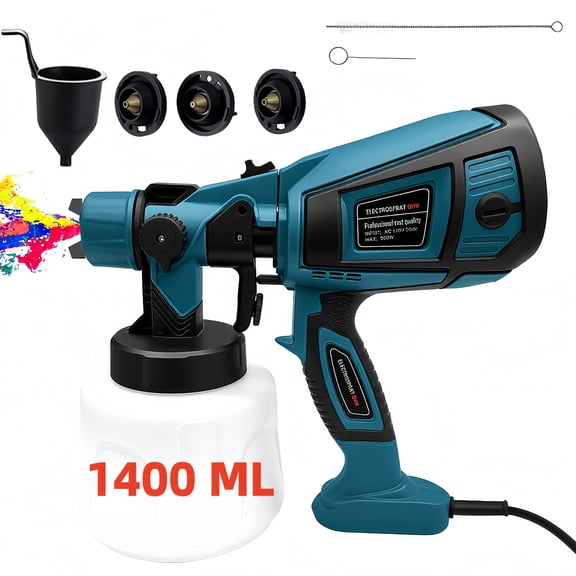 BN-LINK Paint Sprayer, 800W Electric Spray Paint Gun with 3 Nozzles and 3 Spray Patterns, 1400ML Handheld Paint Sprayer for House Painting Furniture Cabinets Fence Wall, Blue