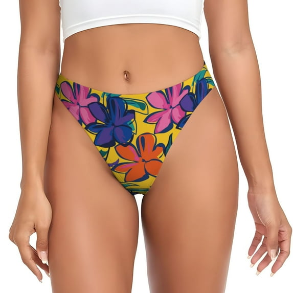 painted flowers Thongs for Women - No Show Seamless Womens Thongs Underwear, Stretch G String Thongs for Women, Ladies Breathable Sexy Thong Bikini Panties Briefs