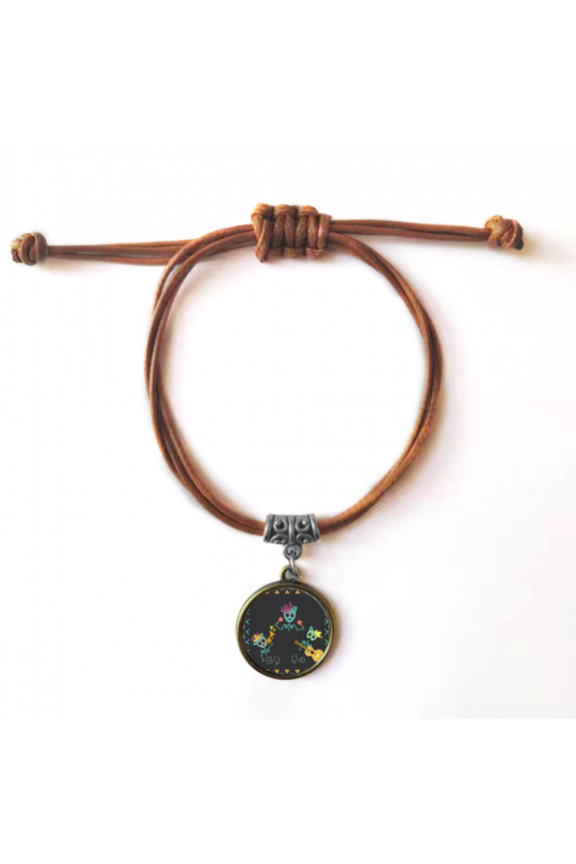 painted mexico undead festival bracelet leather hide wristband brown jewelry