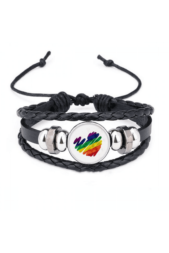 painting heart lgbt rainbow bracelet braided leather woven wristband