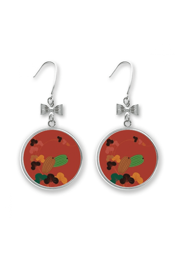 painting japanese culture pumpkin bow earrings drop stud pierced hook