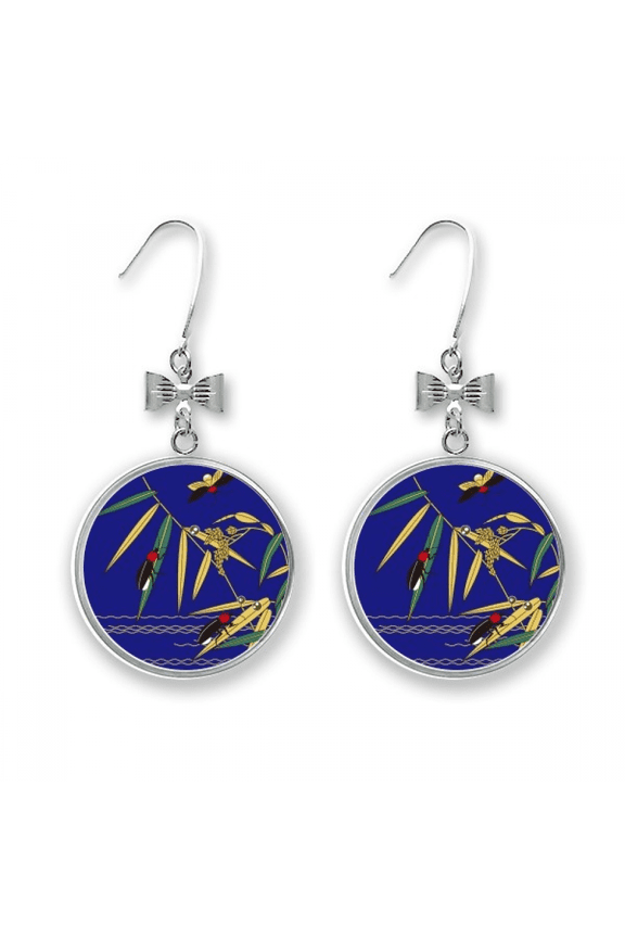 painting japanese insect bow earrings drop stud pierced hook