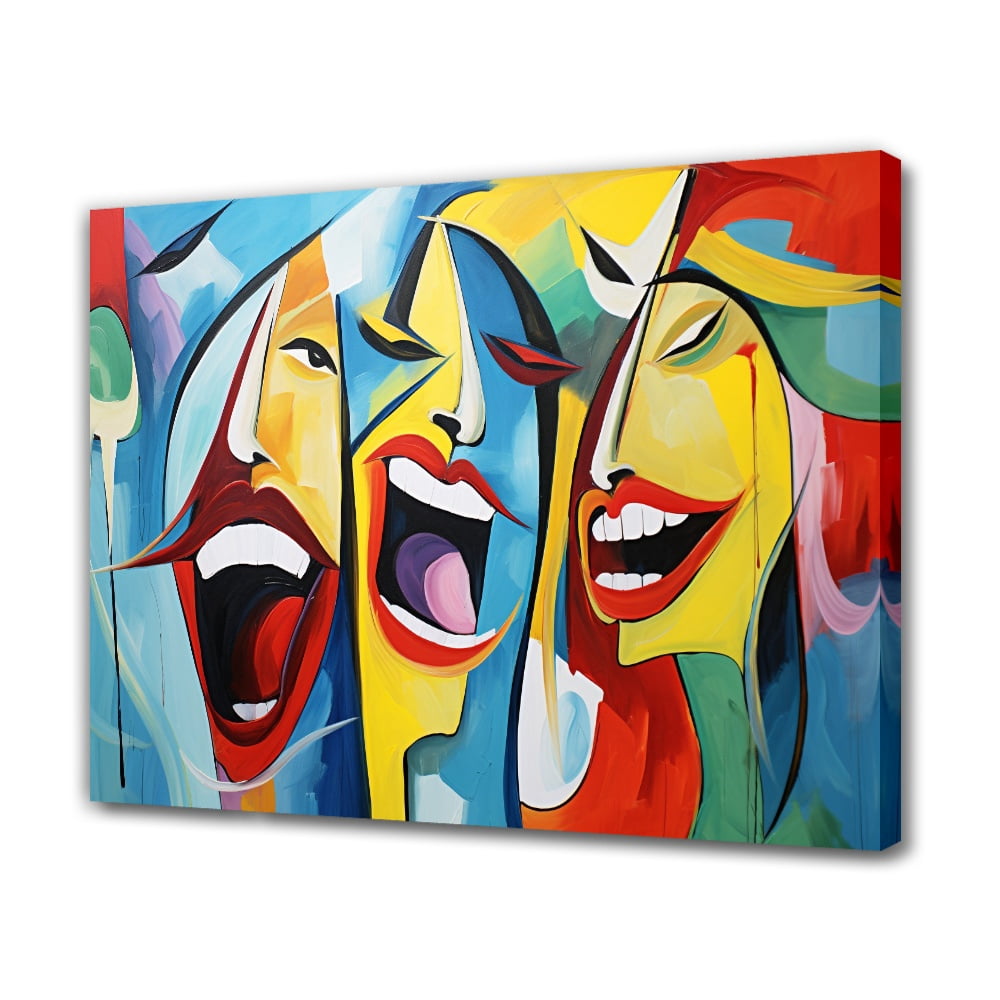painting three figures with exaggerated facial expressions Poster ...