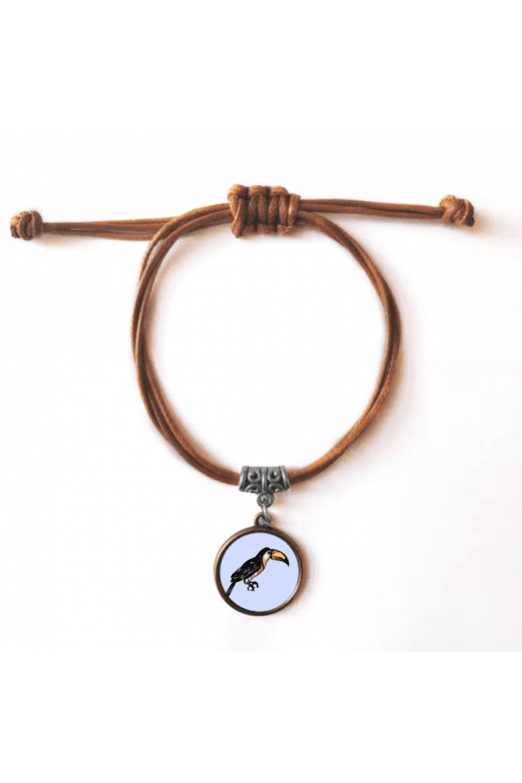 painting toco tropical bird bracelet leather hide wristband brown jewelry