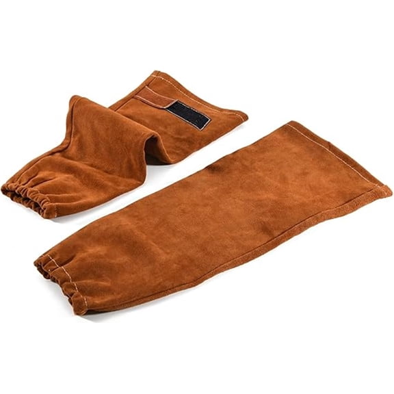a pair of Leather Welding Sleeves, Heavy Duty Cowhide Flame Resistant Work Sleeves for Arm Protection, Heat-Resistant Safety Sleeve for Welding, Blacksmithing, Woodworking, Gardening