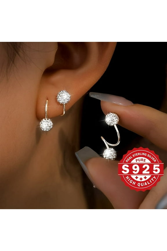 A pair of luxury S925 sterling ring earrings, equipped with glittering rhinestones -screw back S pole to prevent allergies, the ideal Christmas gift given to her, very suitable for music festivals