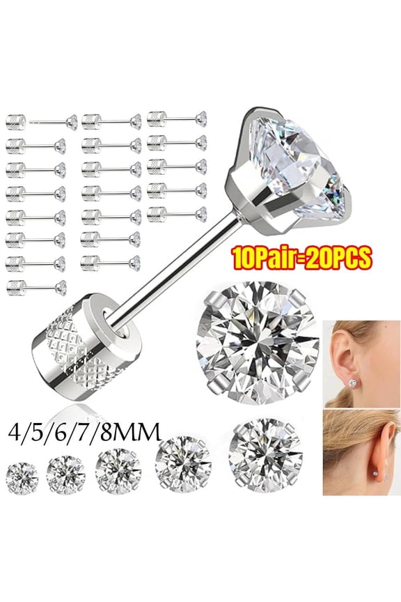 pairs Push-in Flat Back Stud Earrings Hypoallergenic Surgical Stainless Steel Cubic Zirconia Earrings Studs Set Multi-Pack, CZ Stud Earrings for Women Men