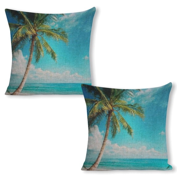 palm tree beach blue skylinen throw pillowcase decoration pillowcase gifting preferred 24x24 inch cushion cover 2 sets sofa pillowcase sofa bedroom living room car