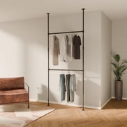 pamo Black Industrial Pipe Clothing Rack - LOFT I - Steplessly Adjustable Closet Organizer System for Ceiling Heights between 86" - 98"- Suitable as Closet Clothes Rack or Room Divider