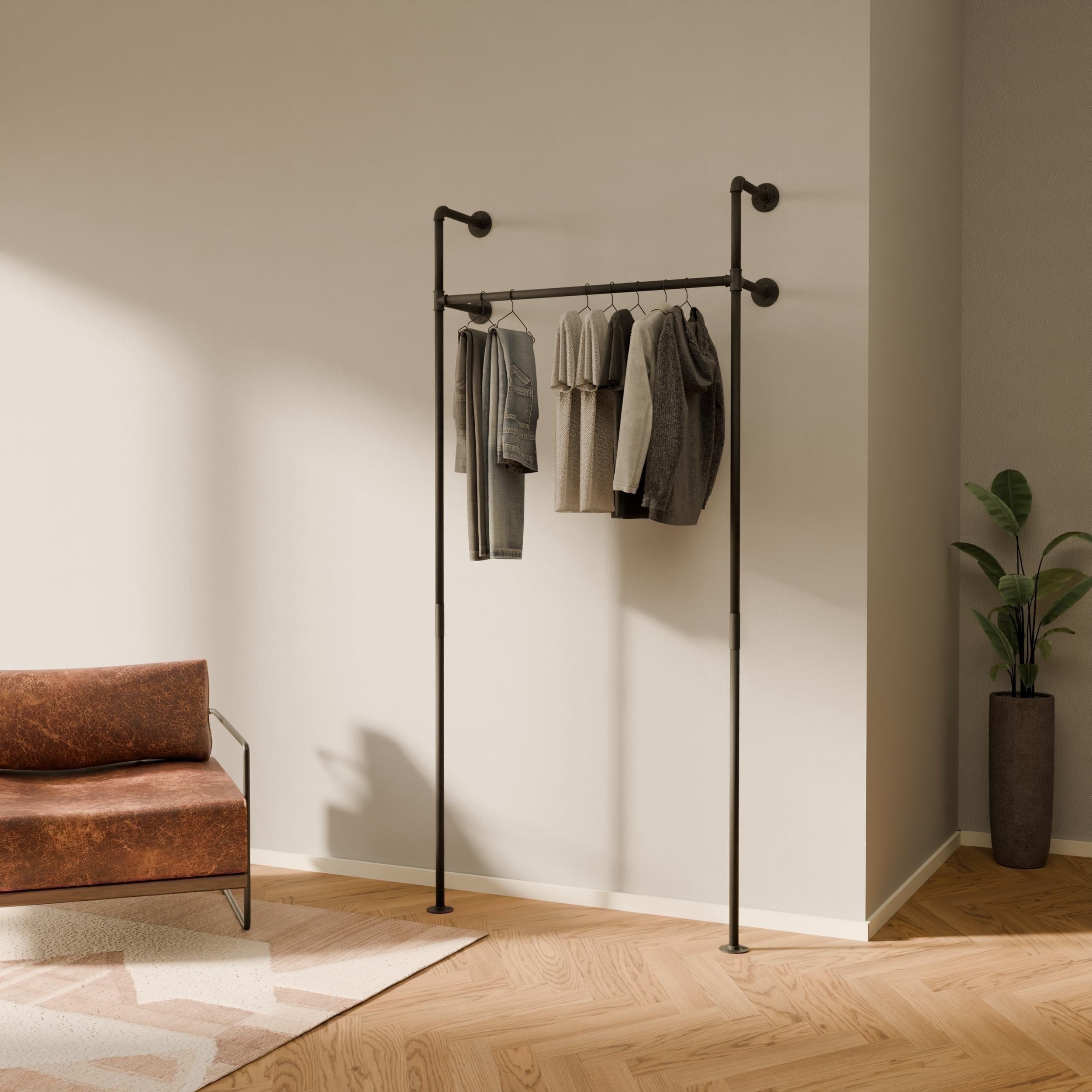 pamo Industrial Pipe Clothing Rack - 260 lbs Capacity - Wall Mounted ...