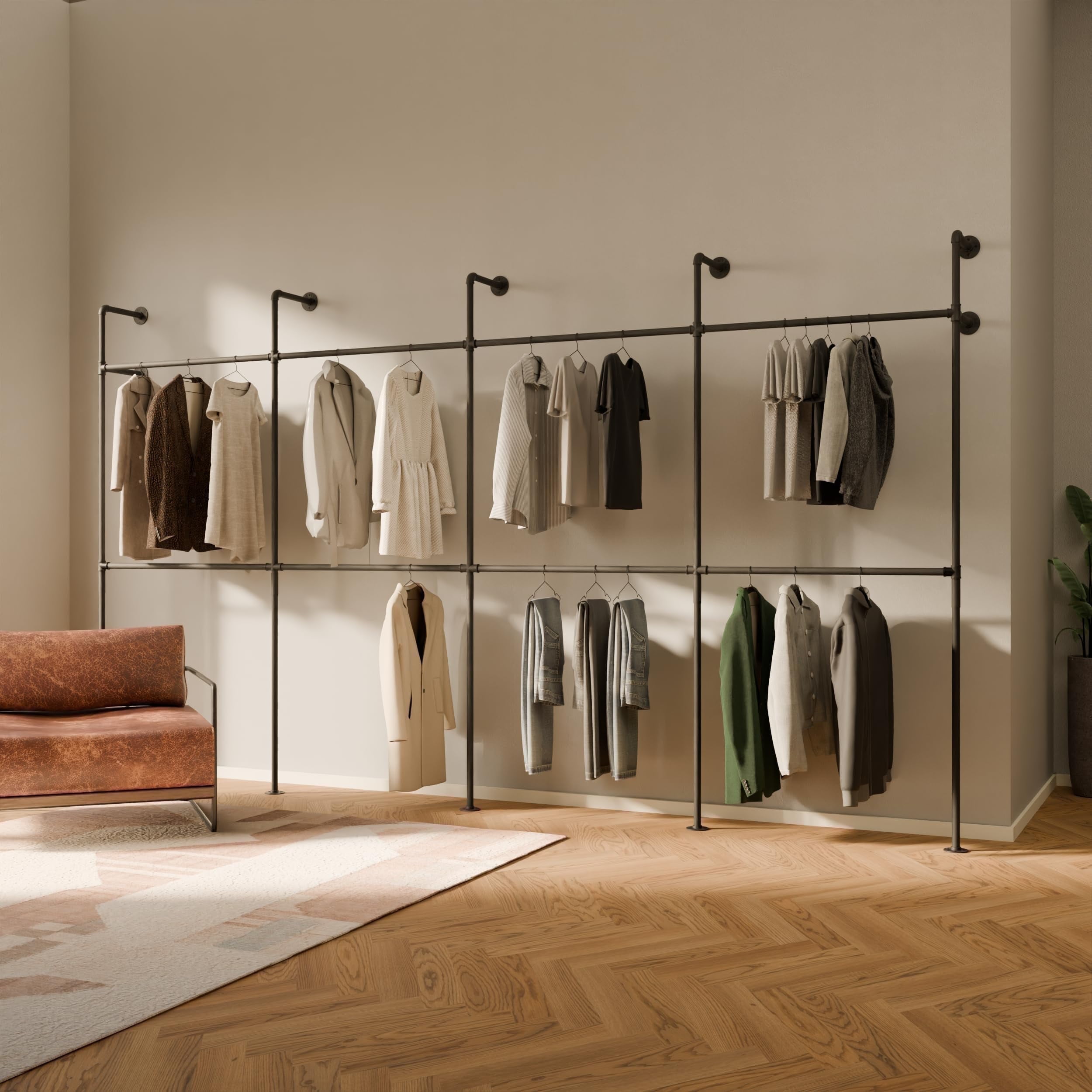 pamo Industrial Pipe Clothing Rack - 1100 lbs Capacity - Wall Mounted ...