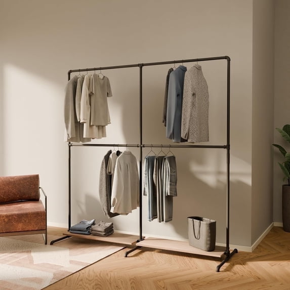 Free Standing Wardrobe Racks pamo Industrial Pipe Clothing Rack with Shelf - 260 lbs Capacity - Free ...