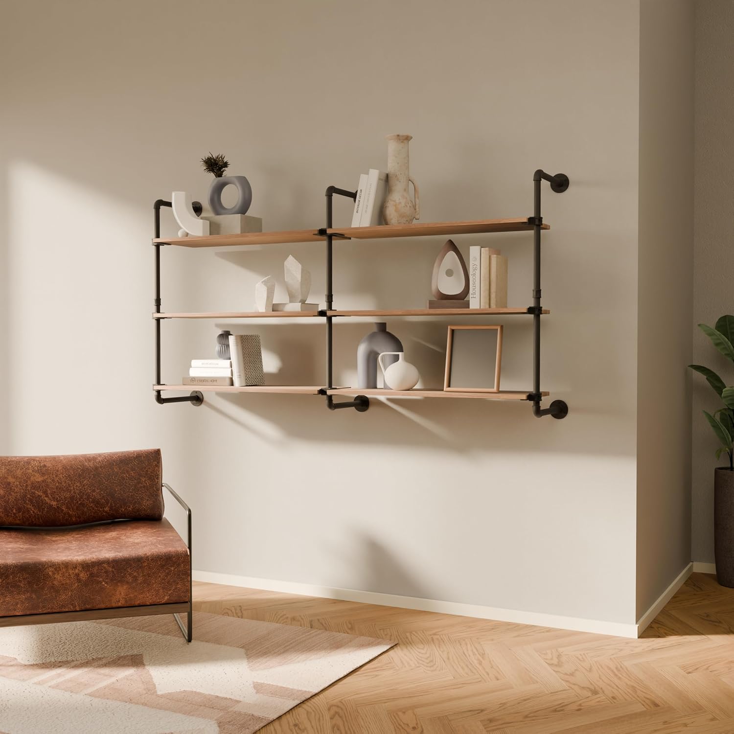 Curated visual reference: Industrial Storage System Decorations Reference: Pamo Industrial Pipe Shelving Wall Mounted 79 1 X 37