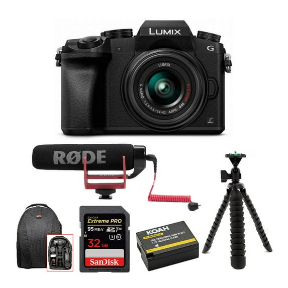 panasonic lumix g7 digital camera with 14-42mm f/3.5-5.6 lens c& rode on- camera microphone accessory bundle