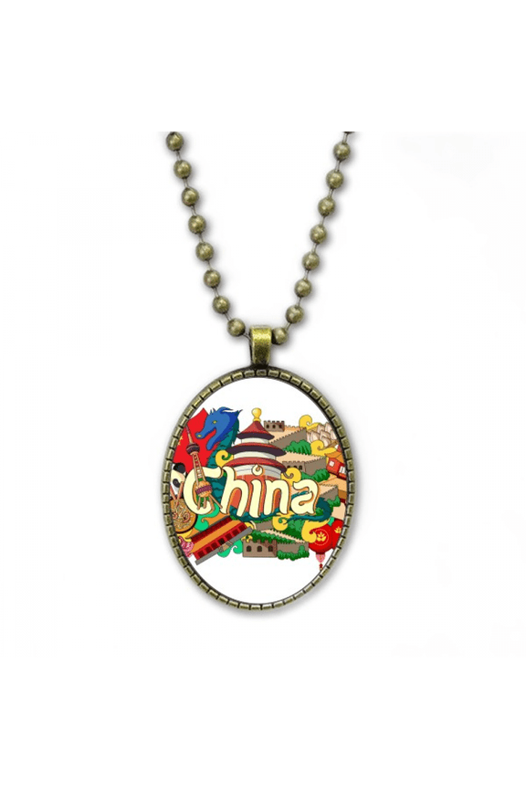 panda great wall imperial china necklace vintage chain bead pendant jewelry collection