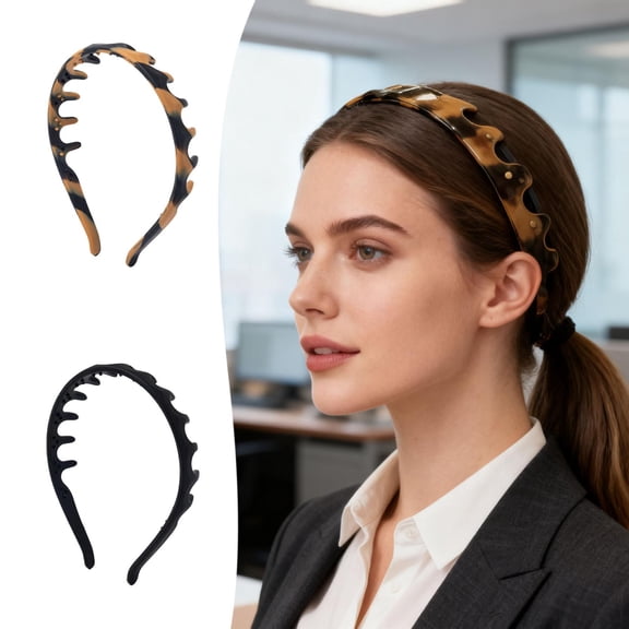 pangttian Non Zig Zag Headbands with Teeth - 2 Pack Matte Black Headbands for Women & Teens, Effortless Comb Hair Bands for Slicked Back Hairstyles, Thin Hair Accessories
