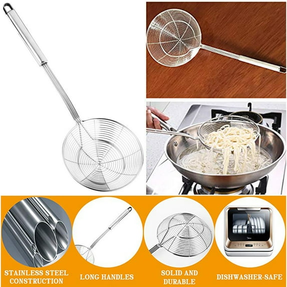 pangttian Versatile Stainless Steel Spider Strainer/Skimmer/Ladle for Cooking and Frying, Kitchen Gadgets Wire Strainer Pasta Strainer Spoon (6 Inch)