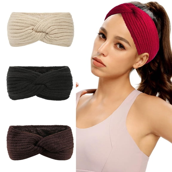 pangttian Wide Headbands for Women, 4'' Extra Large Turban Headband Boho Hairband Hair Twisted Knot Accessories, 3 Pack