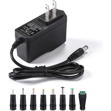 pannbo 12V 2A Power Supply AC Adapter, 100-240V to DC 12Volt 2000mA with 8 Tips for LED Strip CCTV Camera GPS Webcam Router BT Speaker(