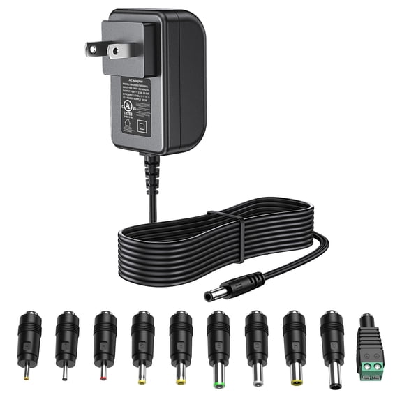 pannbo 15V 2A 36W AC DC Power Adapter, 100-240V to DC 15 Volt 2000mA Class 2 Regulated Switching Supply with 10 Tips, 6FT Cord for LED Lights Router Speaker Security Camera