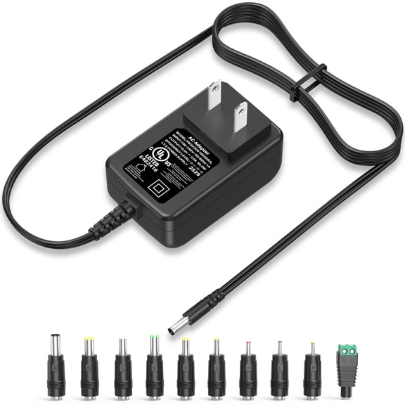 pannbo 15V 2A AC DC Power Supply Adapter, 100-240V to DC 15Volt 2Amp 30W Universal Charger with 10 Interchangeable DC Plugs for 15V LED Strip Router Security Camera Fan