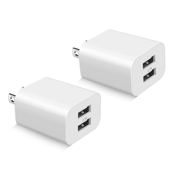pannbo 2-Pack USB Wall Charger Block Dual Port, 5V 2.1A 10.5W Cube Power Adapter for iPhone 17 16 15 14 13 12 XS XR, iPad, Samsung Galaxy, LG