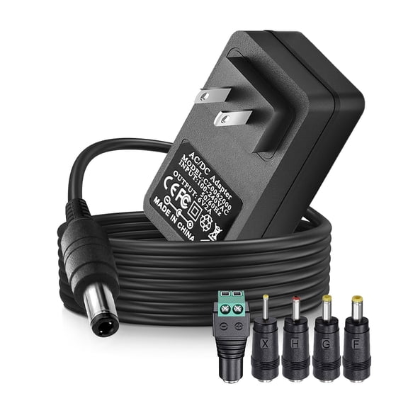pannbo 6V 2A AC DC Power Adapter 100-240V to 6Volt 2Amp Universal Charger with 5 Interchangeable DC Plugs for LED Strip Router Security Camera Fan