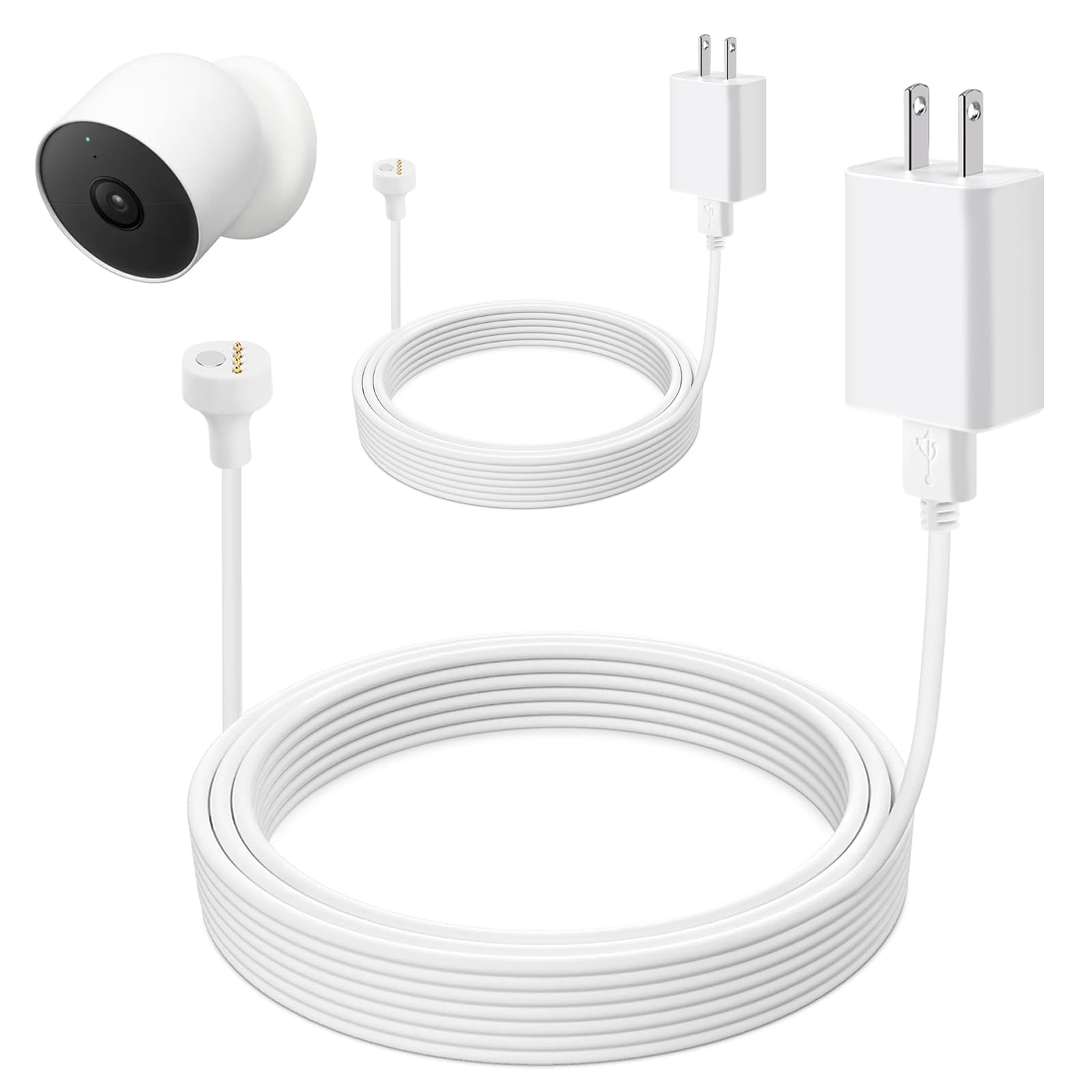 panningbo 2-Pack Power Cable for Google Nest Cam Outdoor Indoor Battery 2nd Generation 16FT 5M Weatherproof Charging Cable with Adapter 5V 2A Outdoor Charger Cable