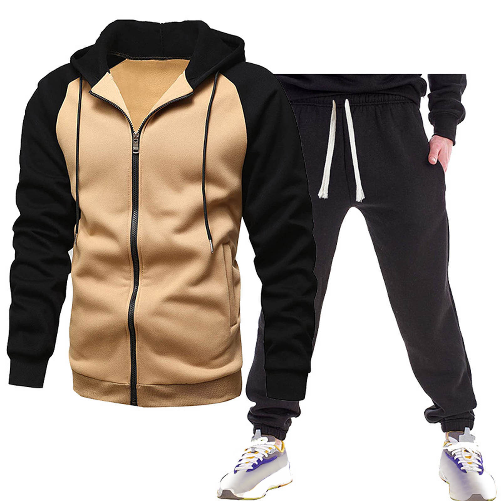 pants Mens Autumn And Winter Fashion Casual Hooded Zipper Contrast ...