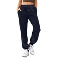 thumbnail image 1 of pants for women ladies solid color drawstring elastic waist casual loose foot sweatpants blue xl, 1 of 5