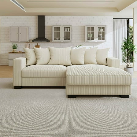 papajet 102" Oversized L-Shaped Corduroy Sofa with Chaise, Beige