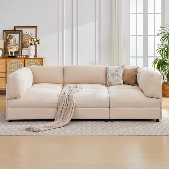 papajet 110" 6-Seater Modular Sectional Sofa Bed, U/L-Shaped, Beige