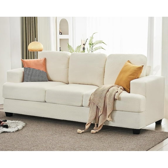 papajet 89 inch Sofa, Comfy Couch with Deep Seats, Modern Sofa for Living Room(White,Boucle)