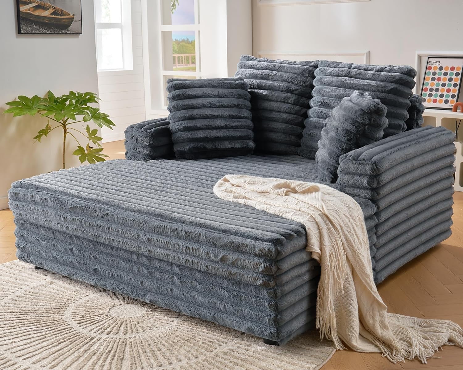 papajet Chaise Lounge Indoor, Upholstered Sofa Bed with Throw