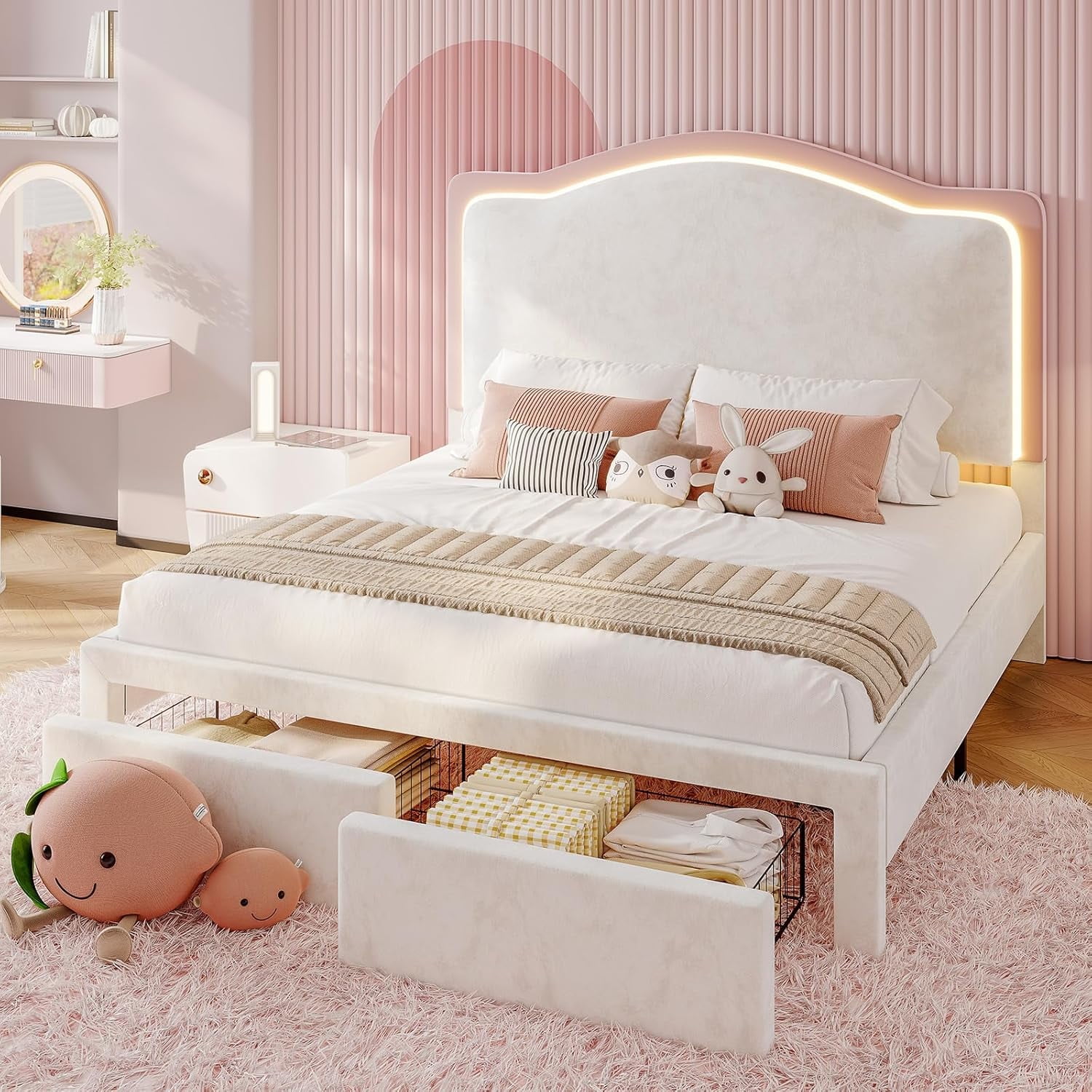 ♡HIME♡ Homfa Queen Bed Frame with Adjustable LED Headboard, PU