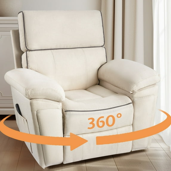 papajet Modern Swivel Rocking Glider Recliner Chair for Adults,Overstuffed Rocker Recliner with Padded Armrests & Backrest, Lazyboy Single Sofa with Side Pockets for Living Room Bedroom, Linen Beige