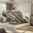 thumbnail image 1 of Papajet Queen Size Lift Up Storage Bed, Linen Upholstered with Vertical Channel Tufted Headboard and Wingback, Hydraulic System, White, 1 of 7