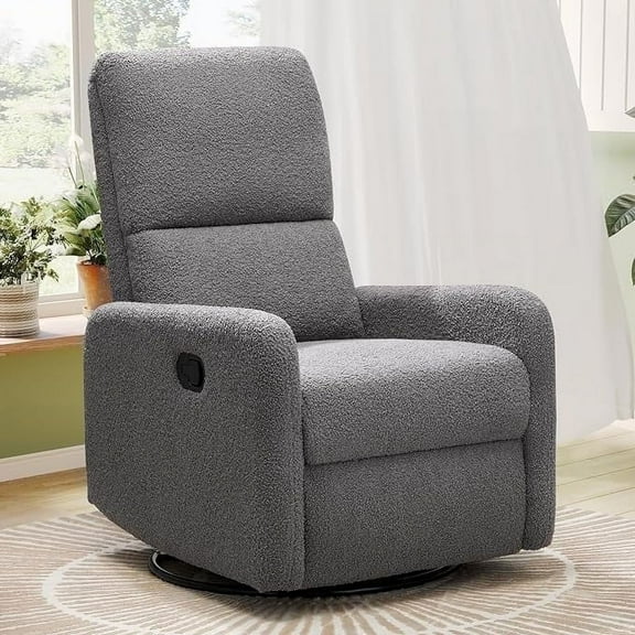 papajet Recliner Chair for Living Room,Nursery Glider with High Back Massage Swivel,Sherpa Gray