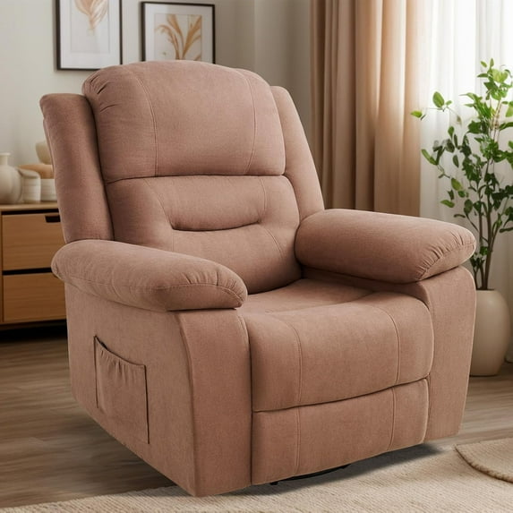 papajet Rocking Recliner Chair for Adult,360 Swivel Nursery Reclining Glider for Living Room,Side Pocket,Fabric Brown