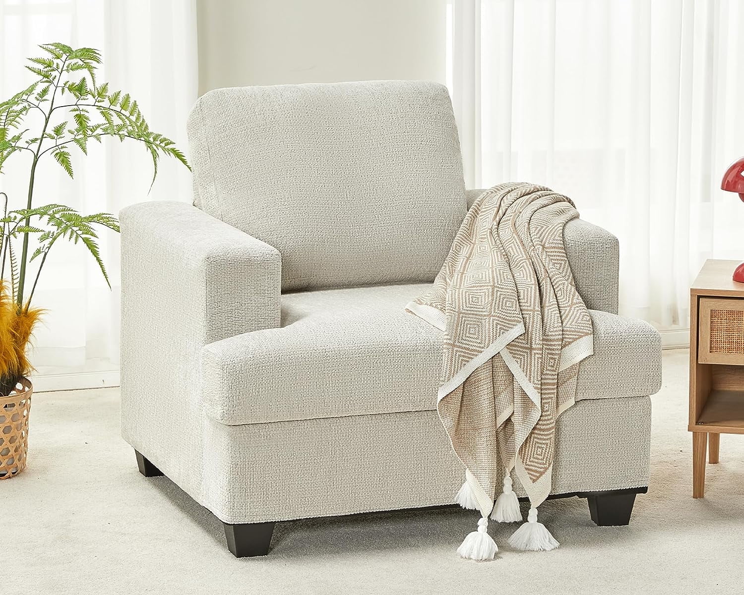 papajet Sofa, Comfy Couch- Armchair with Deep Seats, Modern Couch for Living Room, Beige Chenille