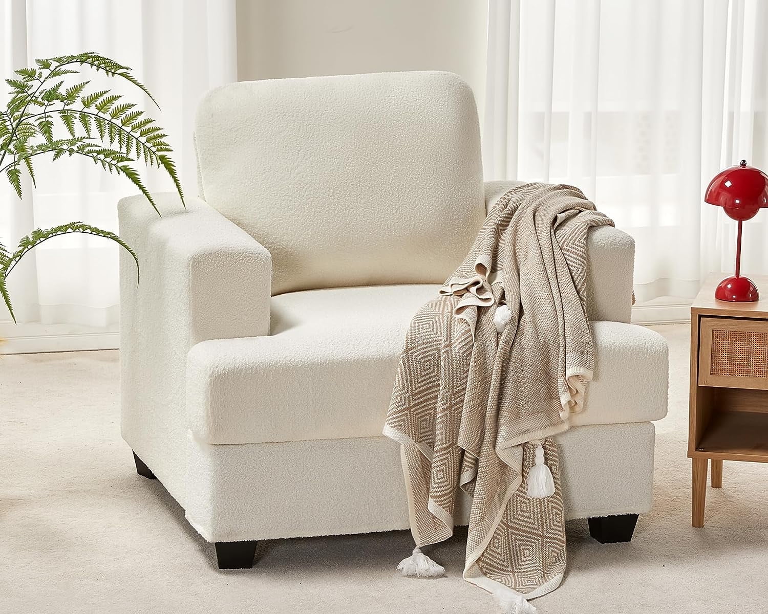 papajet Sofa, Comfy Couch with Deep Seats- Armchair, Modern Couch for Living Room, Offwhite Boucle