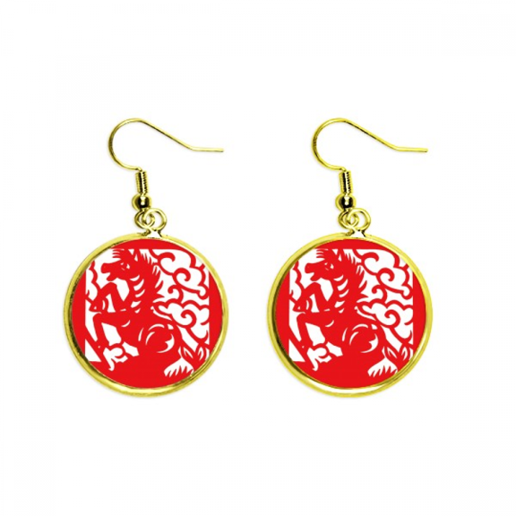 paper-cut horse animal china zodiac earring dangle en drop earring jewelry woman