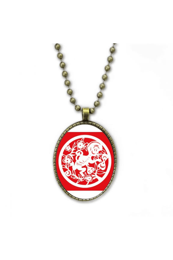 paper-cut monkey animal china zodiac art necklace vintage chain bead pendant jewelry collection