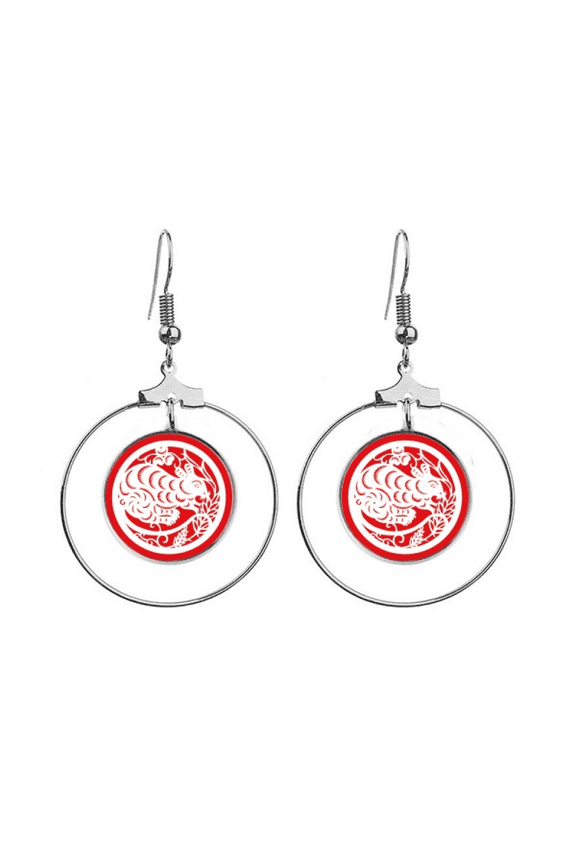 paper-cut rat animal china zodiac art earrings dangle hoop jewelry drop circle