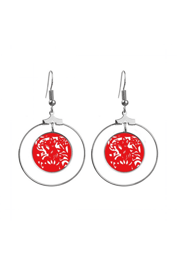 paper-cut rat animal china zodiac earrings dangle hoop jewelry drop circle