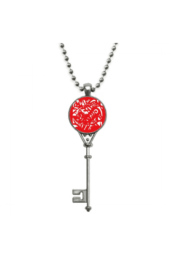 paper-cut tiger animal china zodiac pendant vintage necklsilver key jewelry