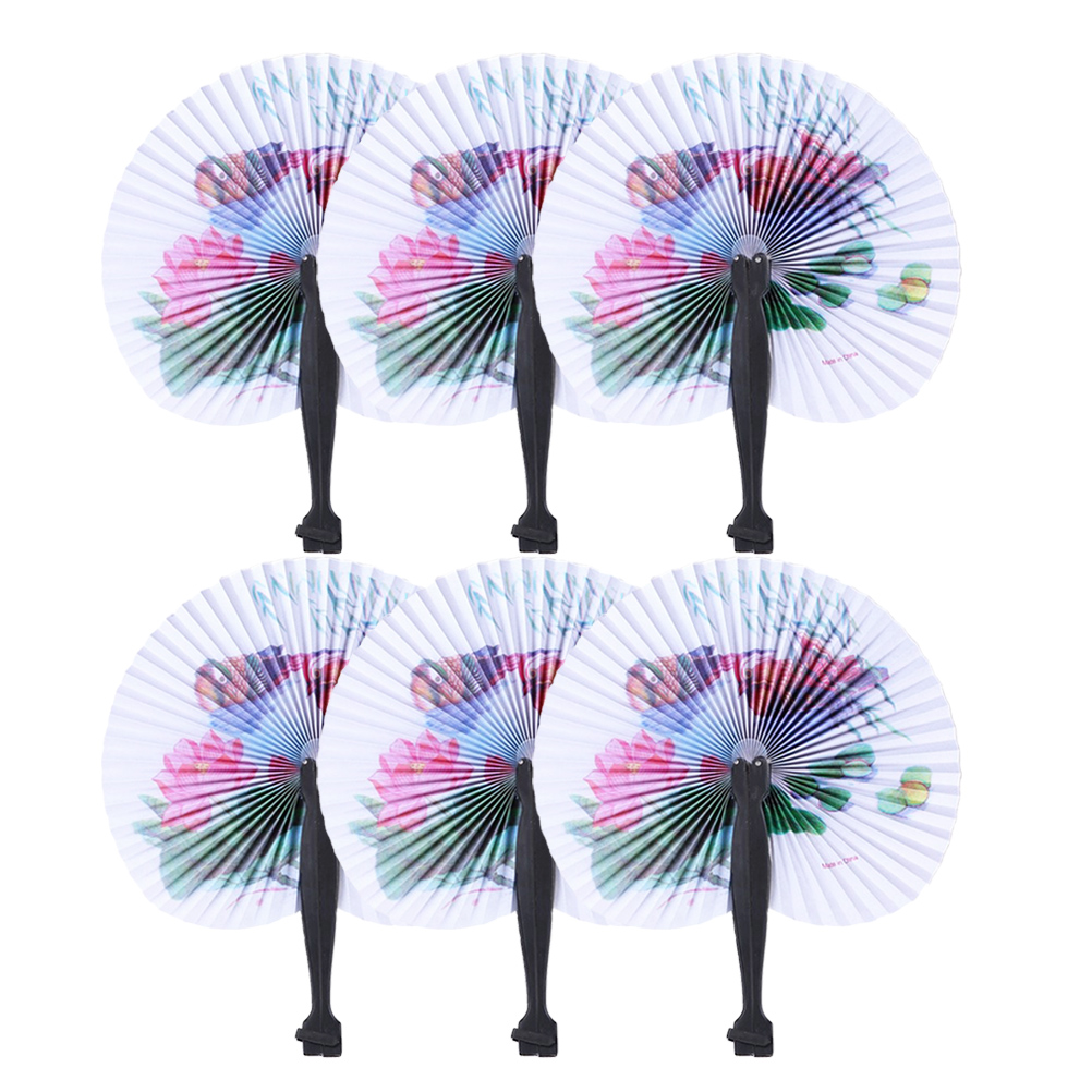paper fan 6pcs Foldable Paper Fans Chinese Style Printing Round Fans